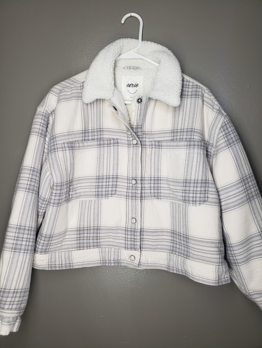 Aerie Cropped Sherpa Lined Shacket Womens Oversized Size Medium 2024